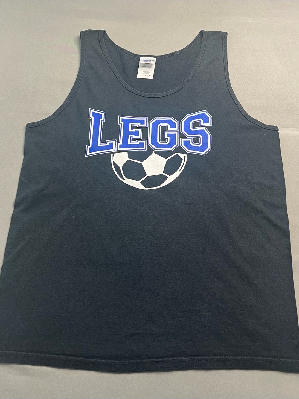Gildan Black Tank Top with Blue and White Soccer Graphic